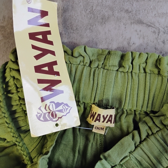 Wayan Natural Wear Cotton Cargo Pants Green Rope Waist Tie Travel Size Small - Picture 7 of 13